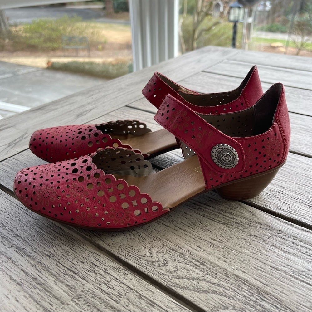 Rieker Miriam 53 Red Leather Mary Jane Shoes Womens Size 40